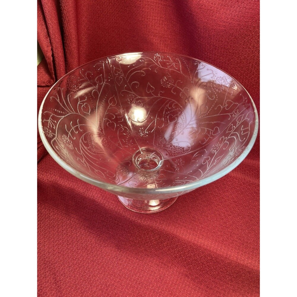 Southern Living Large Pressed Glass Pendant Bowl Etched Made in Poland Footed